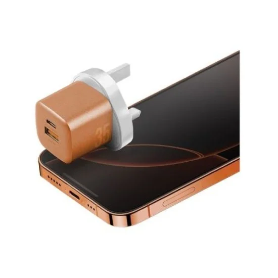 Energea Ampcharge 1-Port Usb-C & 1-Port Usb-A Gan 35W Wall Charger - Orange